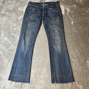 Seven for All Mankind Bootcut Jeans Distressed Frayed Hem Blue Denim Size 28‎